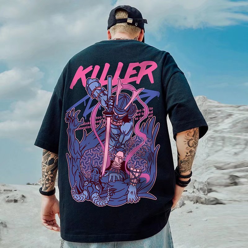 C&J High Street Fashion Marke Lose T-Shirt Kurzarm Herren Fat Plus 5/4 Ärmel Fat Guy Large Herren Sommer_voghion.com