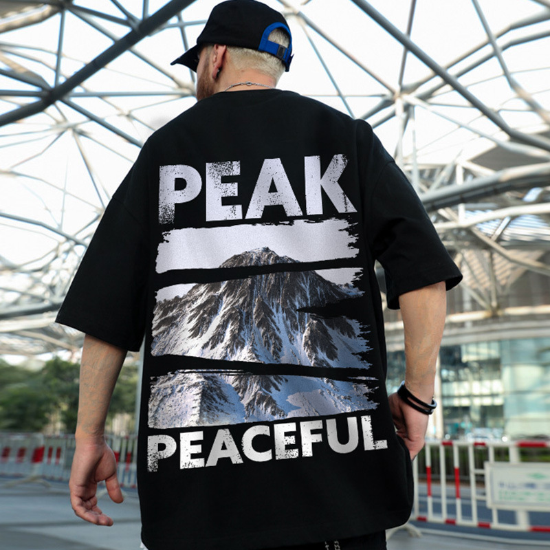 C&JHip Hop China-Chic Fat Man Kurzarm Herrenmode Marke Trend Übergröße Lose 5/4 Ärmel Paar Halbarm Herrenmode T-Shirt_voghion.com