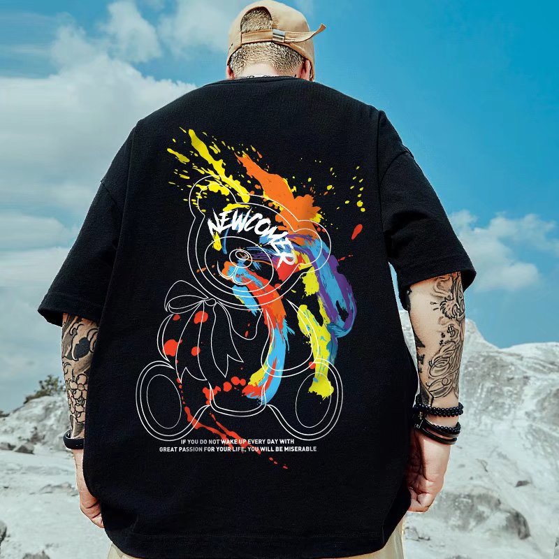 C&JAmerican Kurzarm T-Shirt Herren Sommer Street Graffiti Ins Fashion Hip Hop Lose T-Shirt Übergroße High Street Halbarm_voghion.com