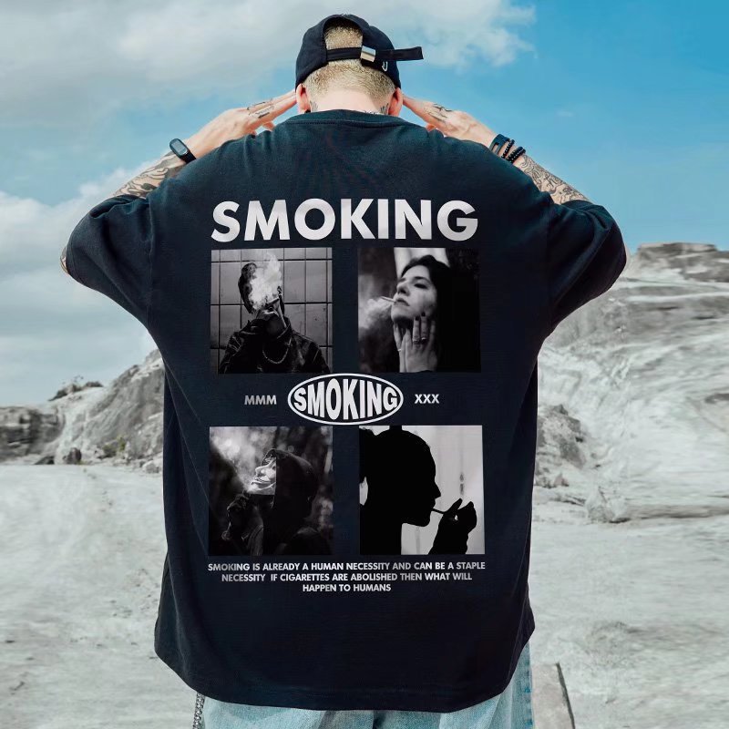 C&JOversize nationale Mode bedrucktes T-Shirt Herrenmode dunkle Abteilung personalisierte Paarmodemarke Kurzarm plus fette halbe Ärmel_voghion.com