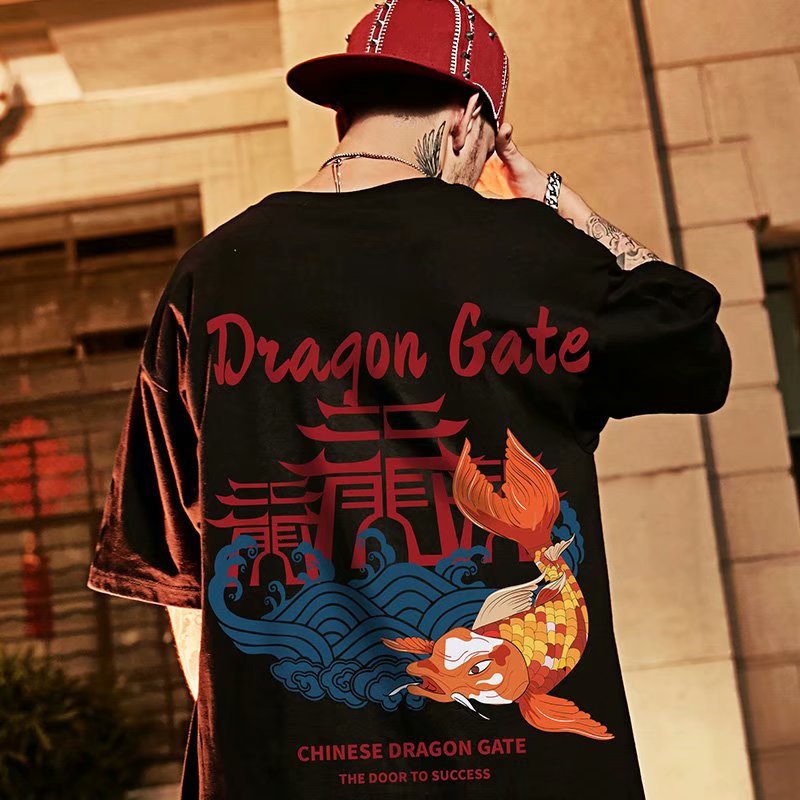 C&JGhost Face Devil China-Chic T-shirt oversize a maniche corte Maschile Moda Studente di marca bf Moda allentata Manica 5/4 di grandi dimensioni_voghion.com