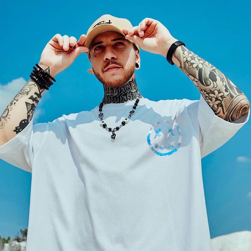 C&JLarge Short Sleeve Men's Fashion Brand Fashion Little Devil 300kg Fat Men's Summer Loose Oversize Half Sleeve T-shirt_voghion.com