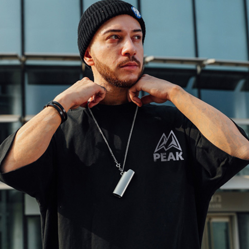 C&JHip Hop China-Chic Fat Man Kurzarm Herrenmode Marke Trend Übergröße Lose 5/4 Ärmel Paar Halbarm Herrenmode T-Shirt_voghion.com