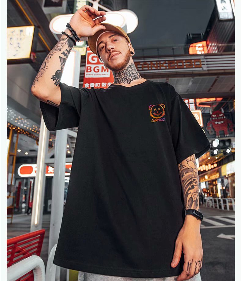 C&J Graffiti-Bär Kurzarm-T-Shirt Herrenmode Fett Hiphop Trend Mast Halbarm Liebhaberkleidung_voghion.com
