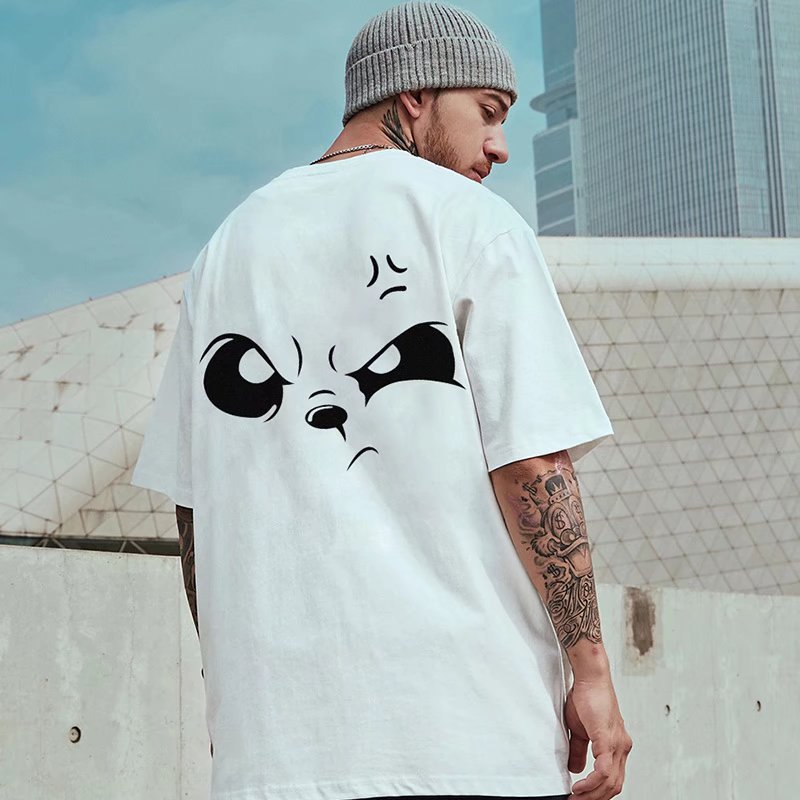 C & JFashion marque fantôme visage grand T-shirt à manches courtes ample hommes surdimensionné Hip Hop 2023 Couple 5/4 manches ins mode_voghion.com