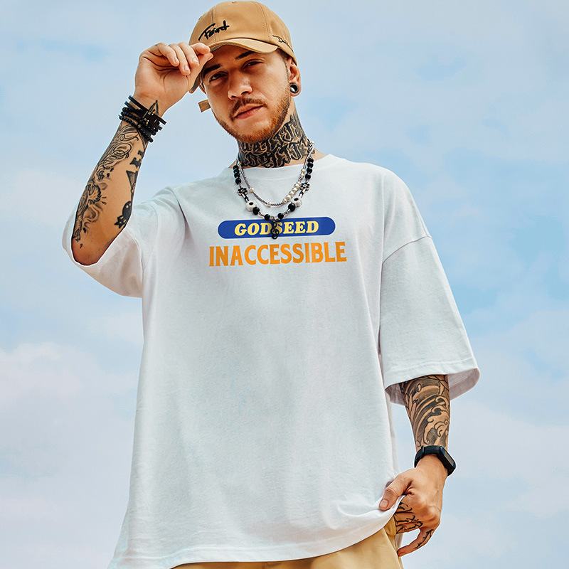 C&JNeues bedrucktes Löwen-T-Shirt mit übergroßem Herrenmode-Label, kurzärmelig, Hip-Hop im chinesischen Stil, übergroß, übergewichtig_voghion.com