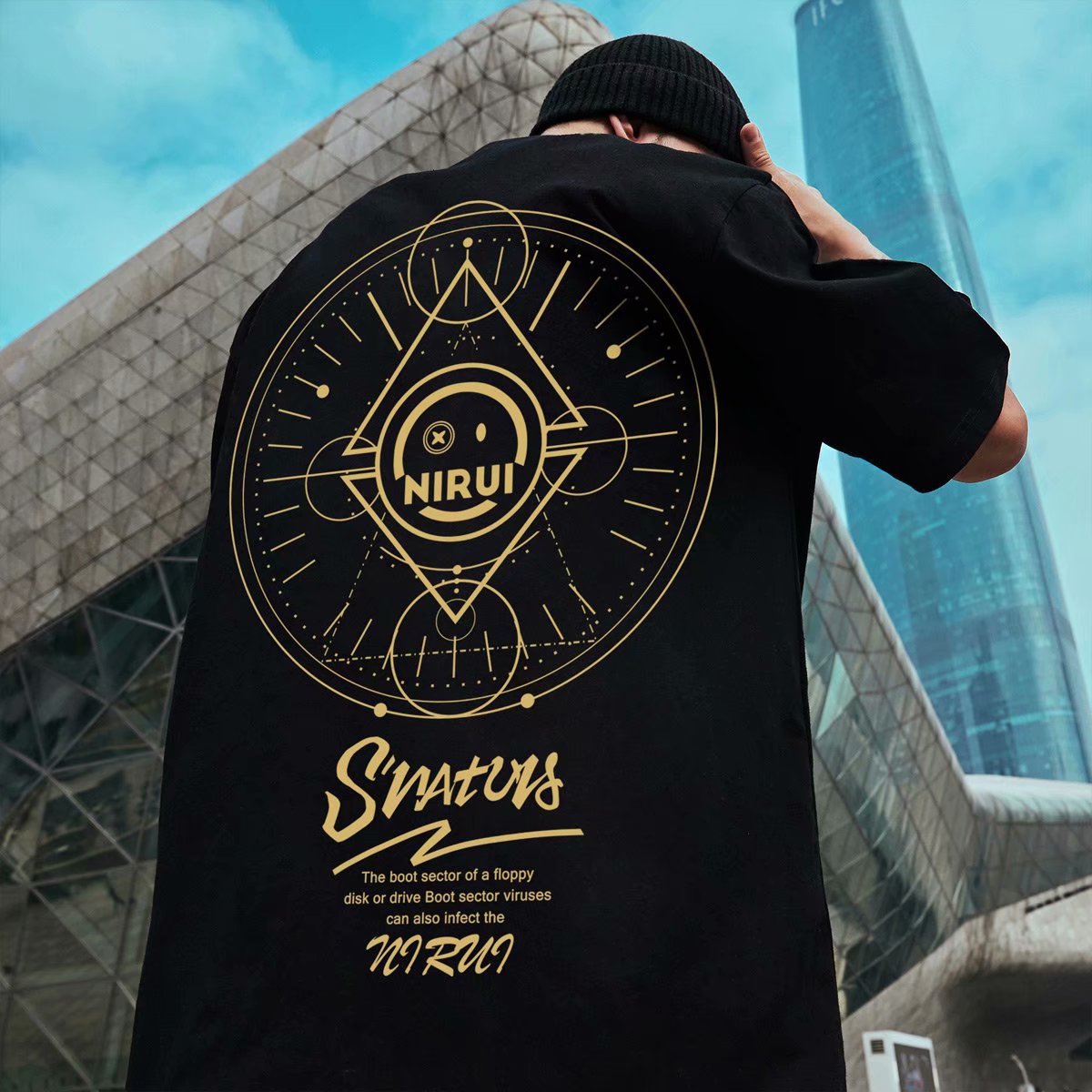 C&JChina-Chic Street Hip-Hop-Modelabel 2023 dreidimensionaler Druck Kurzarm-T-Shirt Herrenmode in lockerer Fatso-Größe mit großen halben Ärmeln_voghion.com