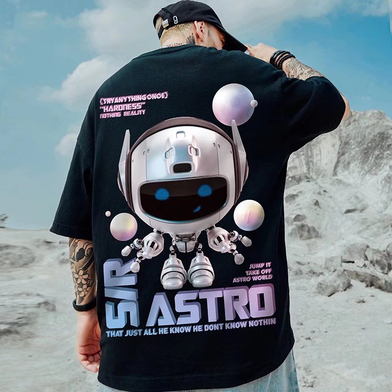 C&JOversize nationale Mode bedrucktes T-Shirt Herrenmode dunkle Abteilung personalisierte Paarmodemarke Kurzarm plus fette halbe Ärmel_voghion.com