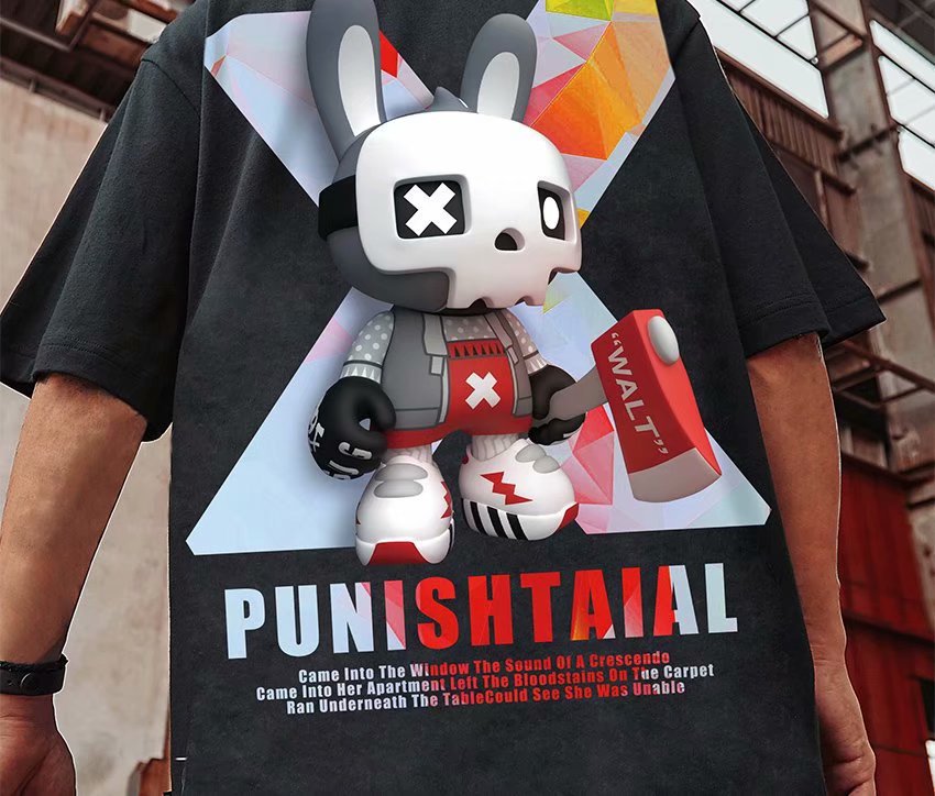 C&JChina-Chic Street Hip Hop Fashion impression en trois dimensions t-shirt à manches courtes mode masculine ins lâche grande demi-manche 2022 été_voghion.com