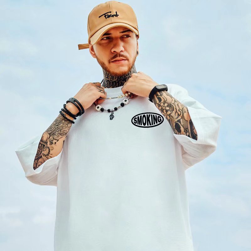 C&JOversize nationale Mode bedrucktes T-Shirt Herrenmode dunkle Abteilung personalisierte Paarmodemarke Kurzarm plus fette halbe Ärmel_voghion.com