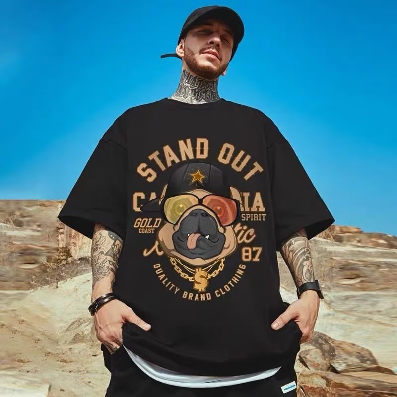 C & JAmerican Street Fashion Brand Hip Hop Fried Street Dark Black High Street T-shirt Homme INS Fashion Large Plus_voghion.com