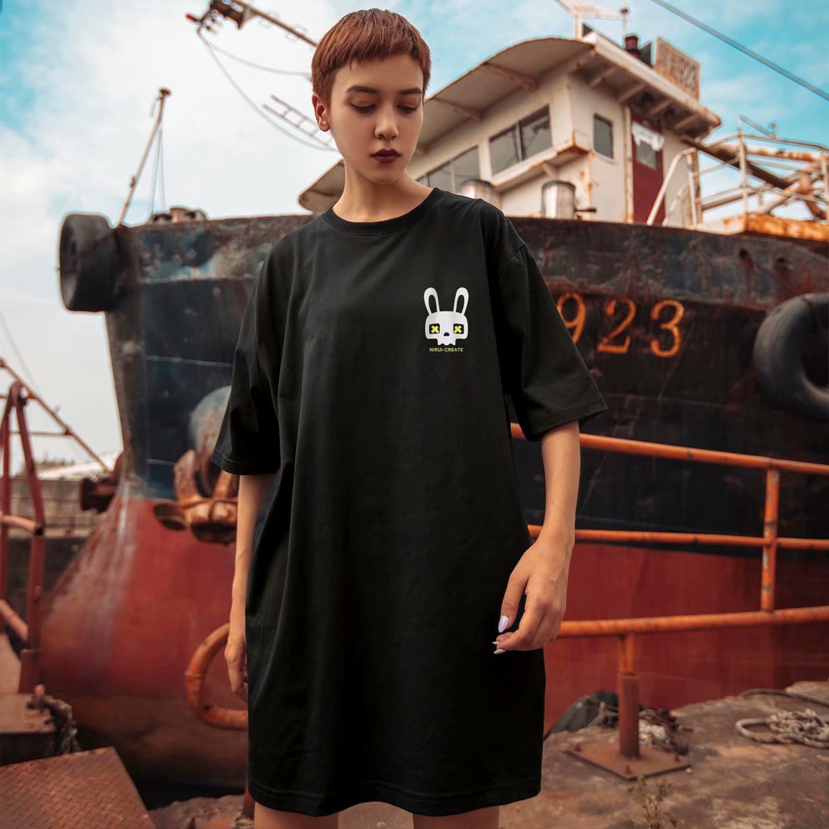 C&JChina-Chic Street Hip-Hop-Modelabel 2023 dreidimensionaler Druck Kurzarm-T-Shirt Herrenmode in lockerer Fatso-Größe mit großen halben Ärmeln_voghion.com