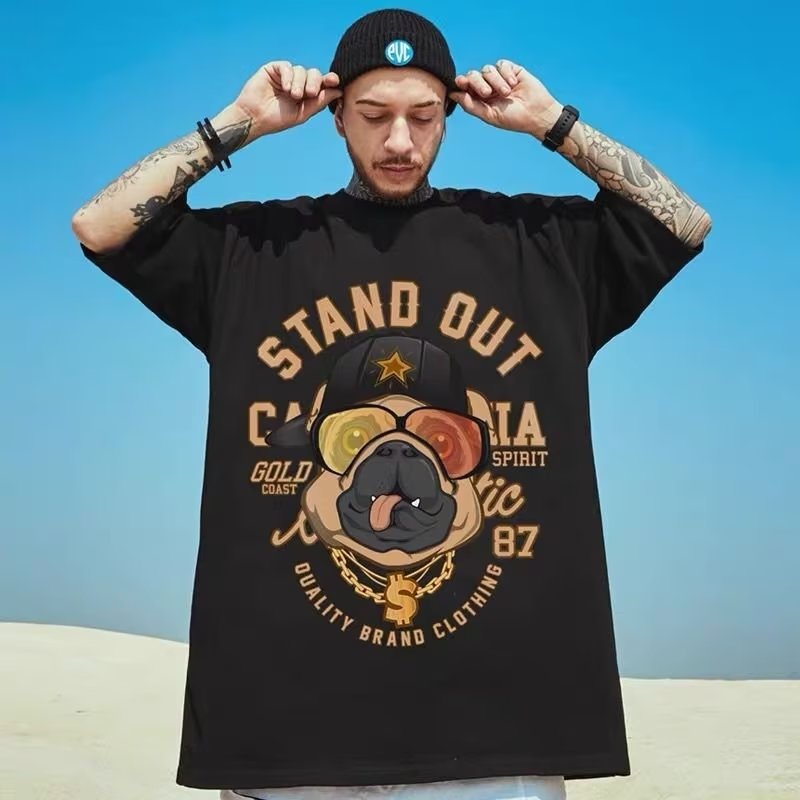 C & JAmerican Street Fashion Brand Hip Hop Fried Street Dark Black High Street T-shirt Homme INS Fashion Large Plus_voghion.com