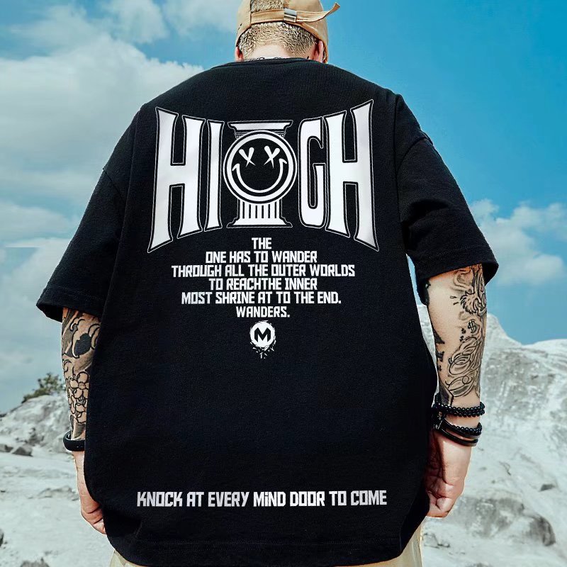 C&JAmerican Kurzarm T-Shirt Herren Sommer Street Graffiti Ins Fashion Hip Hop Lose T-Shirt Übergroße High Street Halbarm_voghion.com