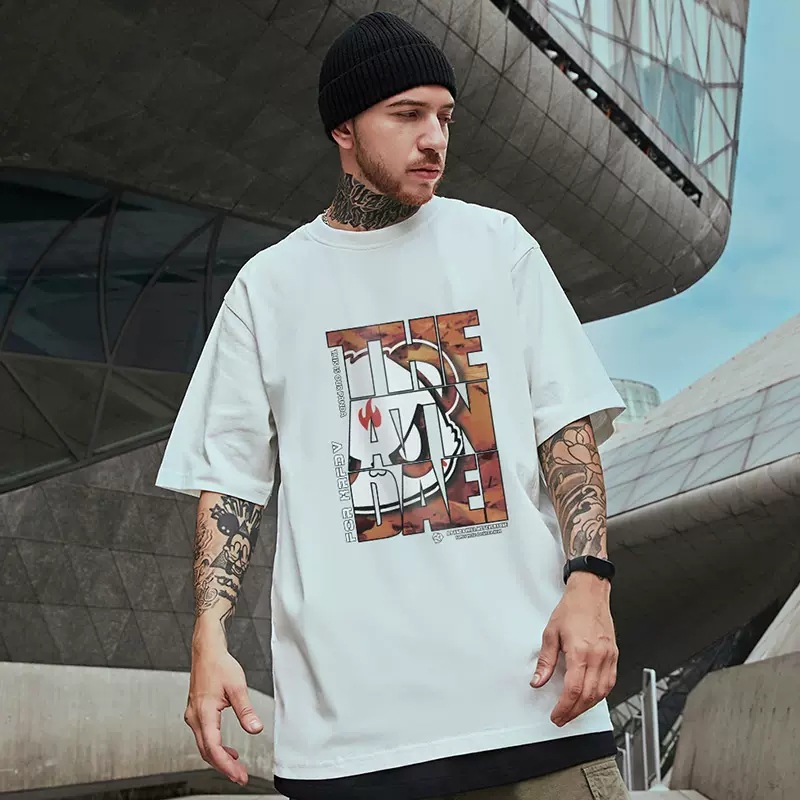 C&J High Street Fashion Brand T-shirt allentata Fat Man Manica corta Uomo Fat Plus Manica 5/4 China-Chic Large_voghion.com