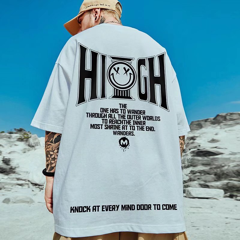 C&JAmerican Kurzarm T-Shirt Herren Sommer Street Graffiti Ins Fashion Hip Hop Lose T-Shirt Übergroße High Street Halbarm_voghion.com
