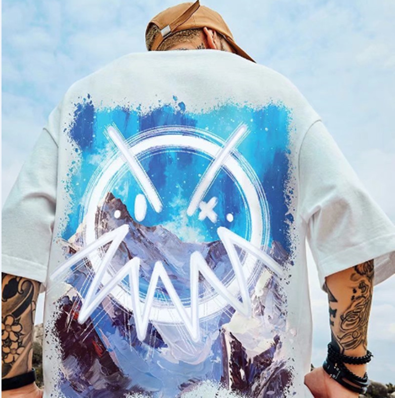 C&JOversize Fashion Brand Fat Men's Clothing Plus Fat China-Chic Hip Hop Loose Oil Painting Short Sleeve T-shirt Fashion Half Sleeve_voghion.com