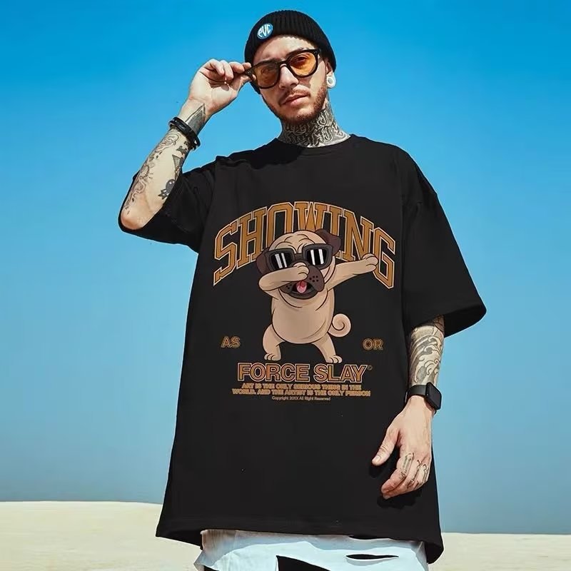 Oversized Men's T-shirt American Fashion Loose Fit Short Sleeve_voghion.com
