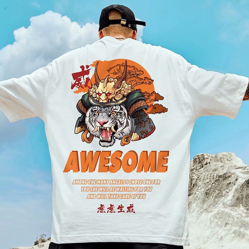 C&JChina-Chic T-Shirt Fat Man Trendy Ins Kurzarm Trendy Marke Loose Sommer Chinesischer Stil Übergröße Fünf Halbarm_voghion.com