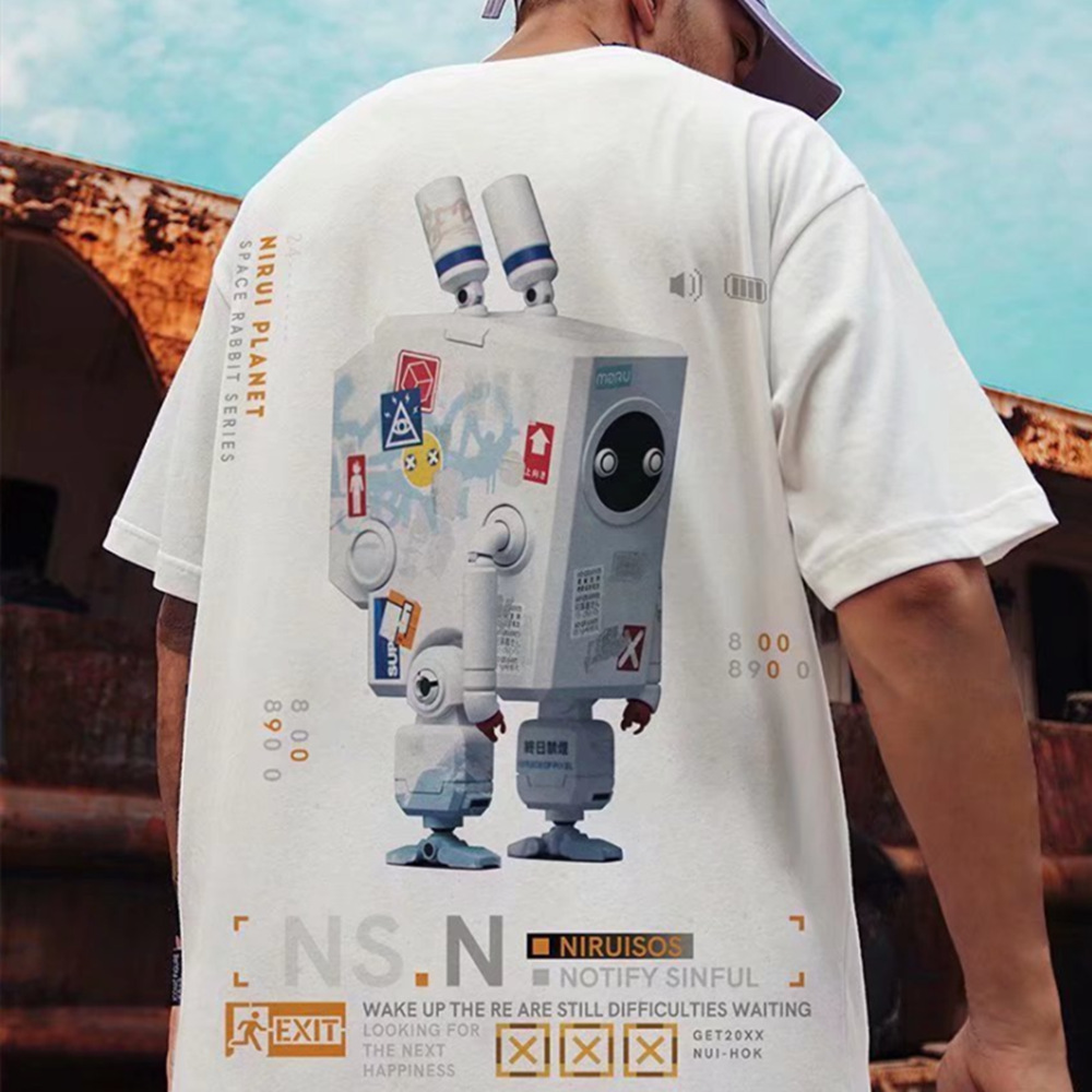 C&JChina-Chic Hip Hop Fashion Marke Astronaut Nasa Bedrucktes Kurzarm-T-Shirt Herrenmode Lose Größe Halbarm Fat T-Shirt_voghion.com