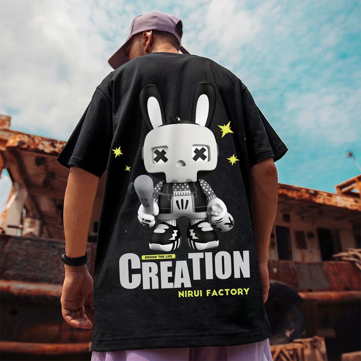 C&JChina-Chic Street Hip-Hop-Modelabel 2023 dreidimensionaler Druck Kurzarm-T-Shirt Herrenmode in lockerer Fatso-Größe mit großen halben Ärmeln_voghion.com