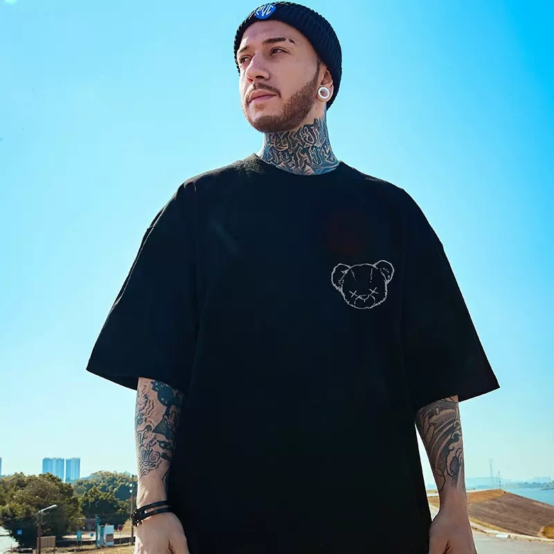 C&JChina-Chic Große Größe Kurzarm Herren Neues Loose Fat Oversize Sommer 5/4 Ärmel Lustiges Katzenpaar-T-Shirt_voghion.com