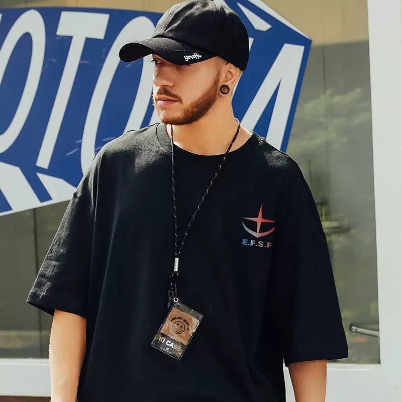 C & JFashion marque fantôme visage grand T-shirt à manches courtes ample hommes surdimensionné Hip Hop 2023 Couple 5/4 manches ins mode_voghion.com