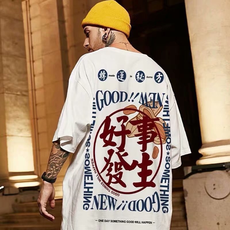 C&JChina-Chic Culture Kurzarm-T-Shirt, Herrenmode, Marke, großes lockeres Halbarm-T-Shirt für den Sommer, fetter Druck, für Paare_voghion.com