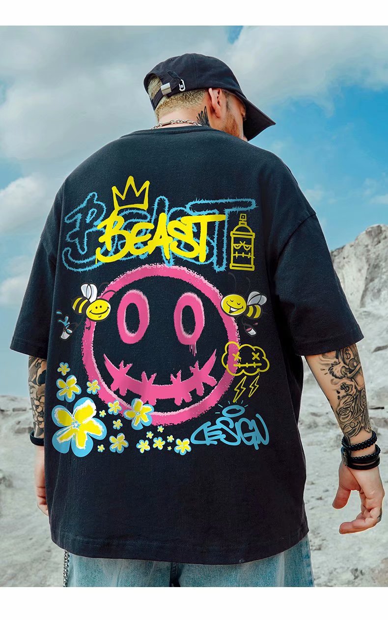 C&J Oversize modna znamka Hip Hop Devil T-shirt s kratkimi rokavi Moška modna ohlapna velika moška poletna majica s pol rokavi_voghion.com