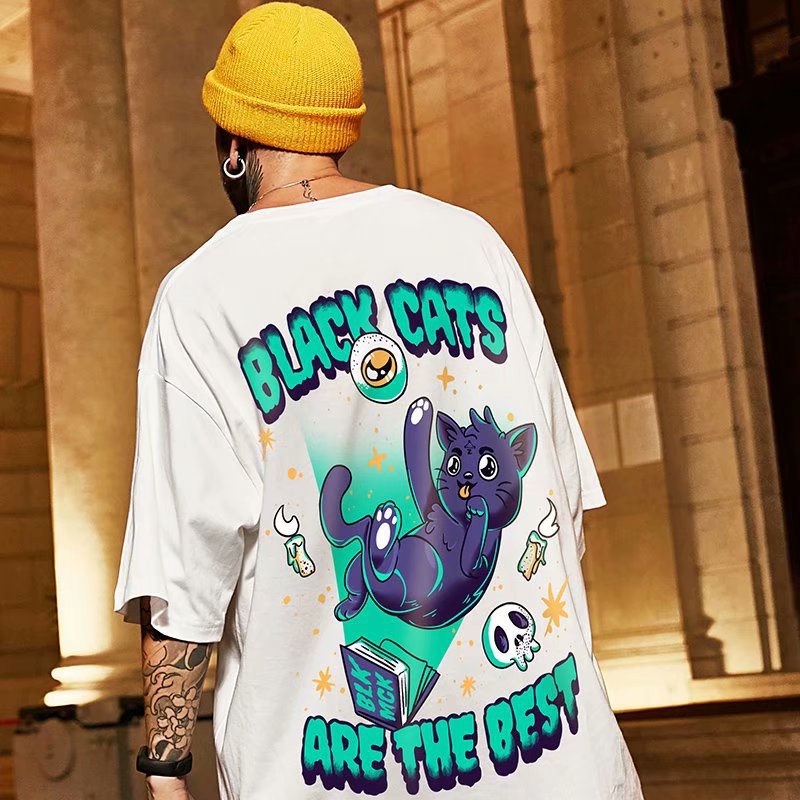 C&J Oversize Hip Hop Chat Lettre T-Shirt Hommes Marque De Mode Lâche Grand ins Mode Couple À Manches Courtes Hommes 8XL_voghion.com