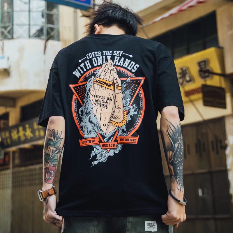 C&JHigh Street Fashion Marke Mode Ins Fett Kurzarm T-Shirt Herrenmode Sommer Nationale Mode Lose Große Herren Halbarm 8XL_voghion.com