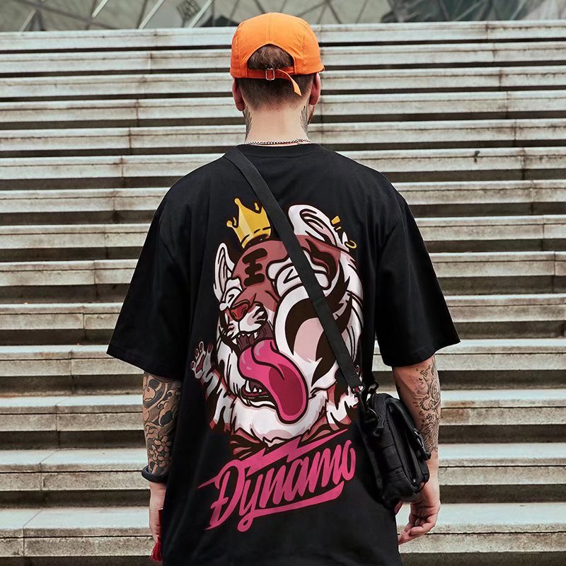 C & JChina-Chic gros homme T-shirt à manches courtes dessin animé Hip Hop grand homme ample Plus gros Plus mode Couple demi manches_voghion.com