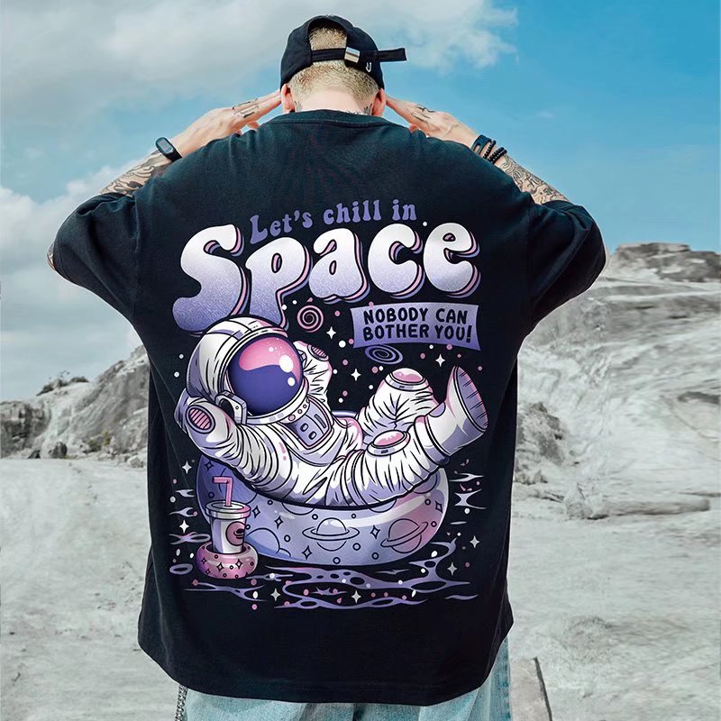 C&J2023 Uus T-särk, paks, meeste mood, lühikeste varrukatega, moebränd, lahtine suvine astronaut, suur suurus, Nasa 5/4 varrukaga_voghion.com