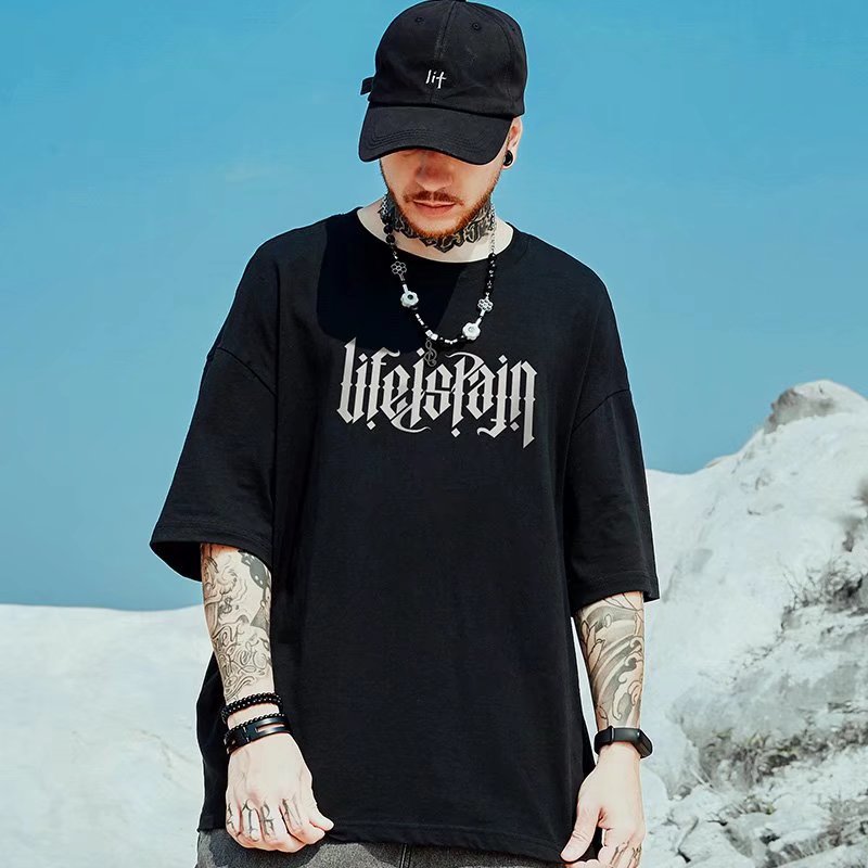 C&J Übergroße Modemarke, dicke Männer, große Größe, Hip-Hop, loses Ölgemälde, Kurzarm-T-Shirt, Mode, halbe Ärmel_voghion.com