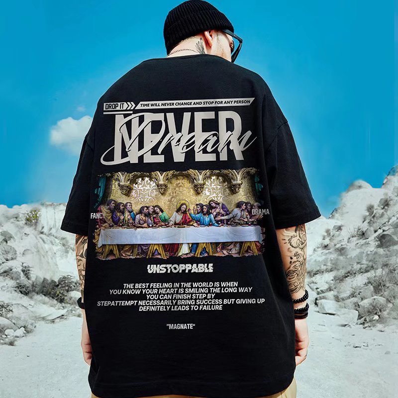 C&J Übergroße Modemarke, dicke Männer, große Größe, Hip-Hop, loses Ölgemälde, Kurzarm-T-Shirt, Mode, halbe Ärmel_voghion.com