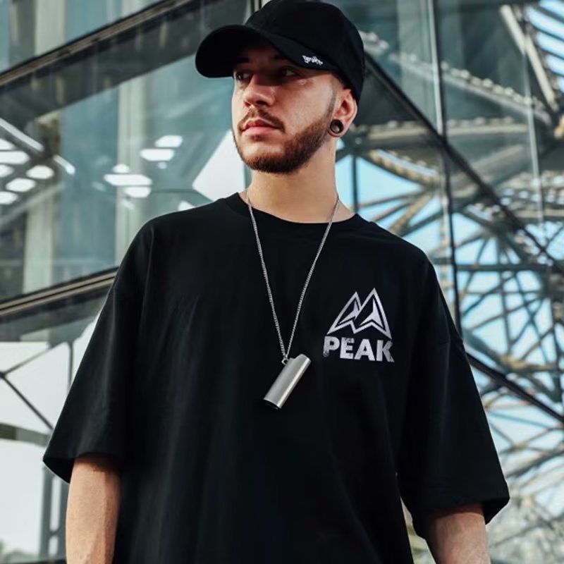 C&JHip Hop China-Chic Fat Man Kurzarm Herrenmode Marke Trend Übergröße Lose 5/4 Ärmel Paar Halbarm Herrenmode T-Shirt_voghion.com