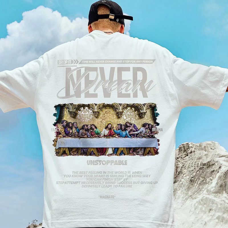 C&J Übergroße Modemarke, dicke Männer, große Größe, Hip-Hop, loses Ölgemälde, Kurzarm-T-Shirt, Mode, halbe Ärmel_voghion.com