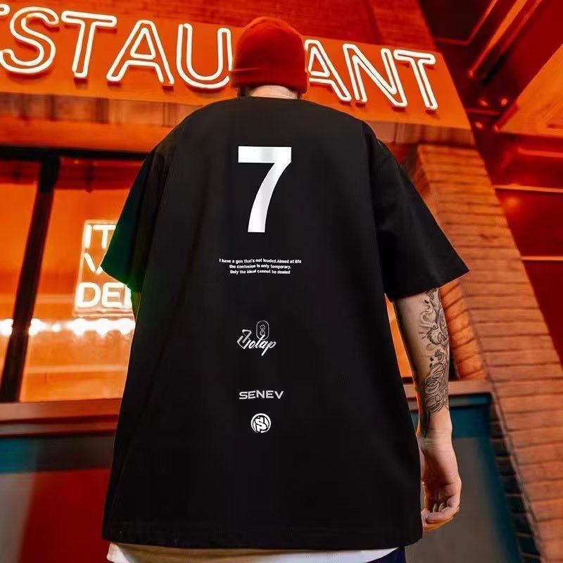C&J Fashion Brand T-Shirt Herren INS Fashion Large Herren Fat Plus Oversize Kurzarm_voghion.com