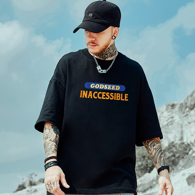 C&JNeues bedrucktes Löwen-T-Shirt mit übergroßem Herrenmode-Label, kurzärmelig, Hip-Hop im chinesischen Stil, übergroß, übergewichtig_voghion.com