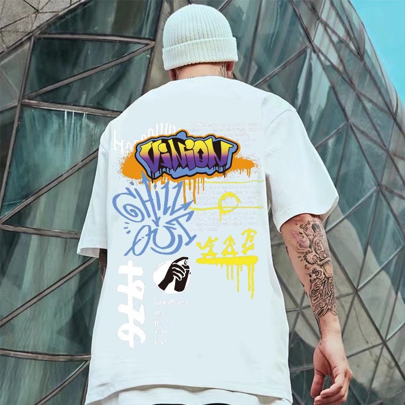 C & JAmerican Street Fashion Brand Hip Hop Fried Street Dark Black High Street T-shirt Homme INS Fashion Large Plus_voghion.com
