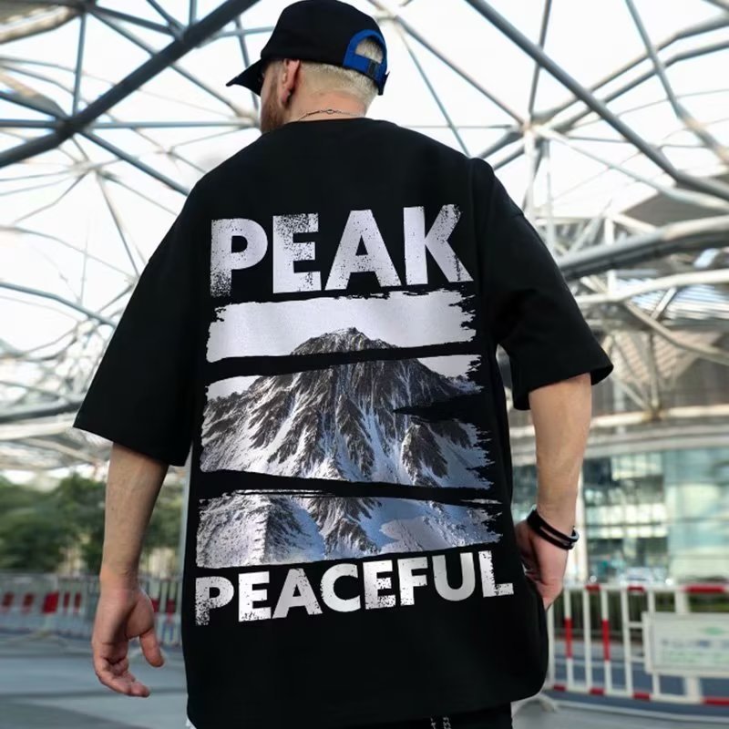 C&JHip Hop China-Chic Fat Man Kurzarm Herrenmode Marke Trend Übergröße Lose 5/4 Ärmel Paar Halbarm Herrenmode T-Shirt_voghion.com